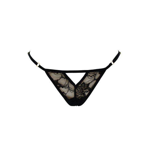 String noir avec bijou perle & strass dorés 
